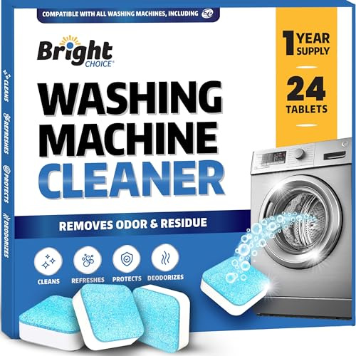 Washing Machine Cleaner Tablets 24 Pack - Deep Cleaning Tablets for Front & Top Load, Works With HE Washers, Removes Residue, Odor & Pet Hair - 12 Month Supply of Washer Cleaner Descalers, Septic Safe
