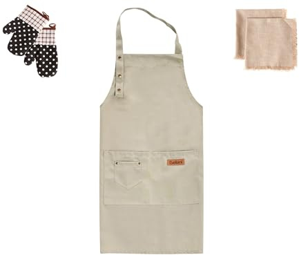 Kitchen Textiles Set Apron Oven Gloves Cloths Cooking Beige Pisum