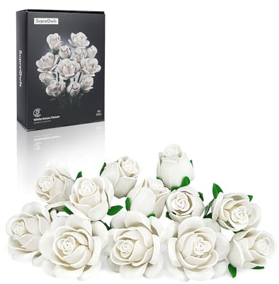 Bouquet de roses blanches à assembler, roses artificielles blanches à offrir pour un mariage, un anniversaire, un départ à la retraite, un nouveau départ, Noël ou pour décorer la maison.