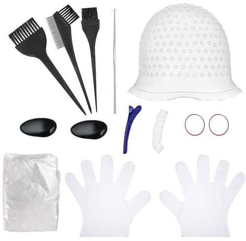 Highlight Haar Kappe mit Strähnennadel, Silikon Strähnchenhaube Set, Silikon Highlight Kappe mit Löchern, Strähnchenhaube Wiederverwendbar für Professional Salon und Haus Haarefärben (Satz)