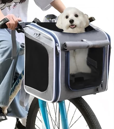Hundekorb Fahrrad Vorne,Erweiterbarer Faltbarer Hund Bike Korb,Haustier Fahrradkorb Mit 4-Offenen Türen 4-Mesh-Fenster,Hundefahrradkorb Vorderkorb Tiere bis 10 kg,Für Kleine Hundekatzen Welpen Pet