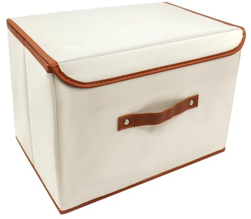 inB Aufbewahrungsbox Weiß mit Deckel & Tragegriff, Faltbare Stoffbox 38x27,5x26,5cm, Staubdicht & Feuchtigkeitsbeständig für Kleidung, Spielzeug, Büroartikel & Bettdecke, 1er Pack