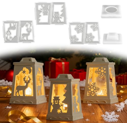SPERMUOY Silikonform Weihnachten Laterne,3 Stück Silikonformen Gießformen Weihnachten Kerzenhalter,Silikonform Haus Gießformen Silikon Häuser für Weihnachtsdeko