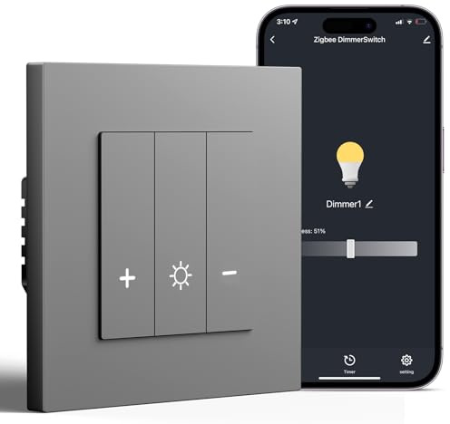 BSEED Smart Zigbee, interruttore dimmer da incasso, interruttore della luce compatibile con Alexa/Google Home/Tuya, telaio PC, richiede un conduttore zero e un gateway Zigbee, grigio