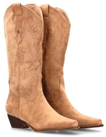 95207 Botin campero con Grabado en la Cana, Tacon cuadrdo bajo, Cierre de Cremallera. Coleccion Otono Invierno 2023 Beige Talla 37