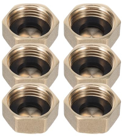 Cabilock 6pcs Brass Hexagonal Hose Nuts with Gasket Leakproof Plumbing Fittings for Washing Machine Radiator Valve Faucet Pipe End Caps Easy Installation and Reliable Sealing