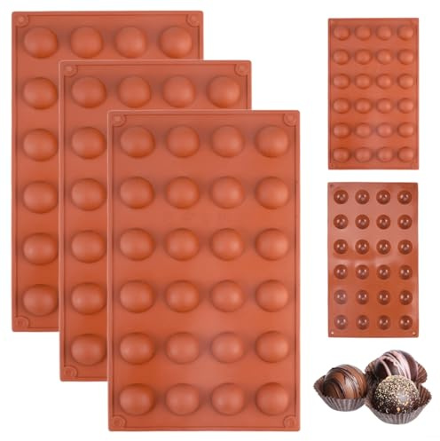 3 Stück Silikonform Kugel ø2,8cm, Silikonform Halbkugel mit 24 Vertiefungen | Silikon Halbkugelform Leicht zu Entformen, Silikon Halbkugelform Klein für Pralinen, Kuchen, Gelees, Puddings Und Fondant