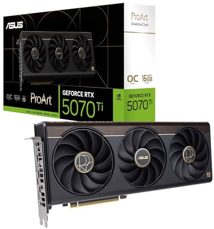 ASUS ProArt GeForce RTX 5070 Ti OC Edition Tarjeta gráfica (PCIe 5.0, 16 GB GDDR7, USB Type-C, HDMI/DP 2.1, ranura 2.5, ventiladores axiales, cámara de vapor, almohadilla térmica GPU de cambio de fase