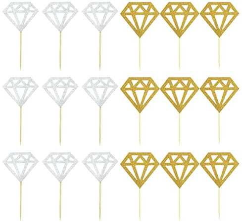 Palo de Diamante, Adornos para Cupcakes con Diamantes con Purpurina para Despedida de Soltera, Compromiso, Boda, Fiesta, cumpleaños, para Donas, palillos de Donas, Decoraciones para Pasteles (Pla