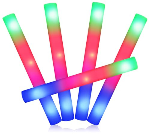 VEYLIN Foam Glow Sticks,10PCS Wedding glow stick foam Light up Batons LED Glow sticks with 3 Multi-modes Color Flashing Wand Glow in the Dark for Party Supplies Kids Party,Birthday,Weddings
