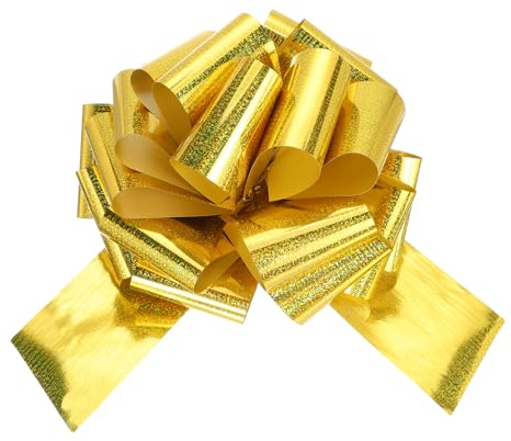 QUARKZMAN 1 Stück Geschenkschleife, 25 * 35cm Glitzer Ziehschleife Geschenk Schleife, Metallic Dekoschleifen für Verpacken Hochzeit Geburtstag Weihnachten (Gold)