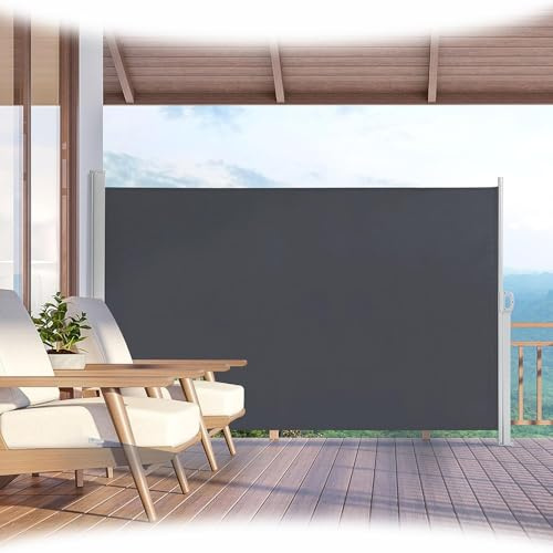 Toldo lateral retráctil de 118 x 63 pulgadas – Toldo lateral impermeable plegable para valla de privacidad para patio, jardín, terraza y balcón, solución gris oscuro para exteriores