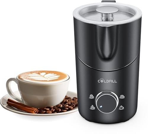 COLDFILL Espumador de Leche 8 en 1, Espumador Leche Electrico 400 ml, Calentador de Leche y Milk Frother para Espuma Caliente/Fría, Batidor de Leche Acero Inoxidable, Negro