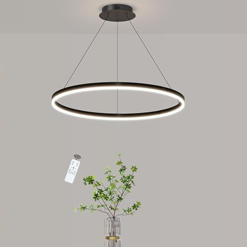 LIUYU LED Pendelleuchte Ring Schwarz 60cm Durchmesser 32W Dimmbar mit Fernbedienung und Höhenverstellung 120cm Kabellänge Aluminium Acryl Hängelampe für Wohnzimmer Esszimmer und Schlafzimmer