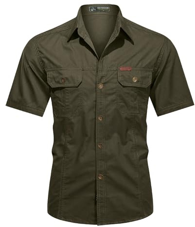 Misfuso Chemises Homme Manches Courtes Randonnée Cowboy Extérieur | Coton Col Classique Tenue Tactique Usage Extérieur Travail Look Safari Uni et Décontracté