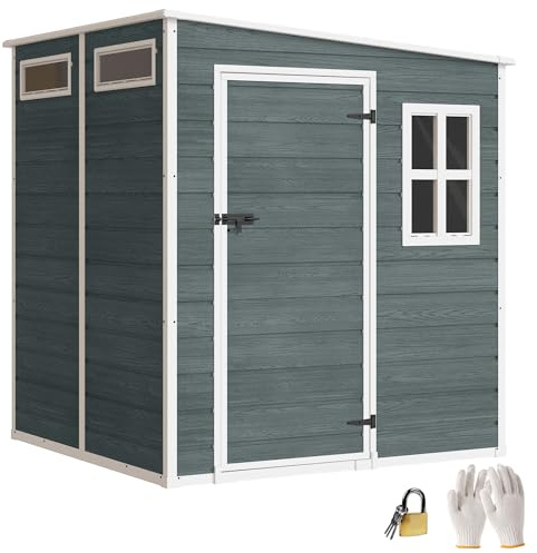 Outsunny Abri de Jardin en Résine 3,3㎡ 182x182x183 cm Gris Effet Bois