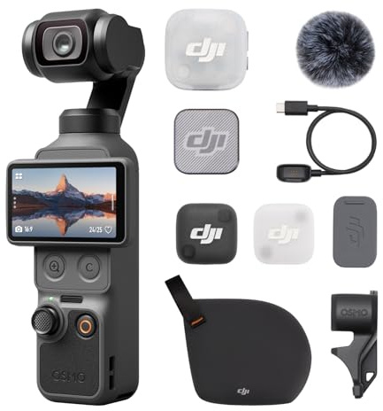 DJI Pack de Audio Osmo Pocket 4 con transmisor Mic Mini 2, cámara de Bolsillo con estabilizador para Vlogs, 1″ CMOS y 4K/240 fps, estabilización de 3 Ejes, Zoom 2× sin pérdidas