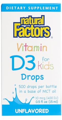 Natural Factors, Vitamin D3 Drops 400 IU (10 mcg) for Kids, Supports Strong Bones and Immune Function, 0.5 fl oz, 0.5 Oz