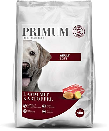 PRIMUM – Soft Adult | Halbfeuchtes Hundefutter mit 70% frischem Fleisch für ausgewachsene Hunde. Getreidefreies Alleinfutter ohne Zusatzstoffe im Beutel | 15kg Lamm mit Kartoffel