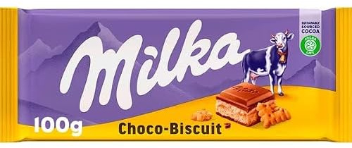 Milka Choco Biscuit Schokoladentablett mit Milch und Keksen, 100 g | Milka Milchschokoladentablett mit Keksfüllung und Milchcreme, für den Genuss zu jeder Tageszeit
