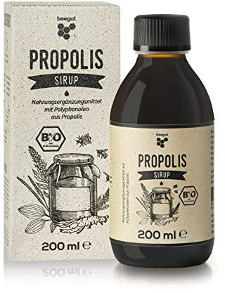 beegut BIO Propolis Sirup mit Propolis, Honig, Spitzwegerich, Königskerze und Süßholzwurzel, 200 ml Sirup auch für Kinder, zertifiziert BIO