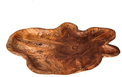 Windalf Große Servierplatte 56 cm Buffet Teakwurzel Holz | Holzplatte, Holzschale, Cateringplatte