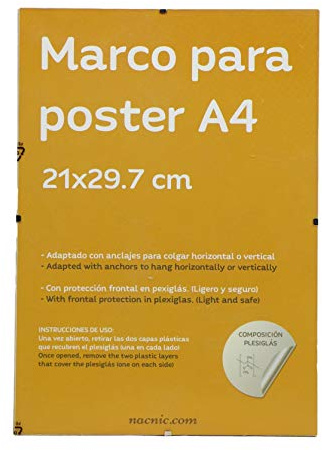 Nacnic - Marco Clip Transparente de Vidrio Acrílico sin Bordes | Protección y Expositor de Fotografías, Láminas, Pósters y Decoración para Salón, Dormitorio u Oficina | A4 (21x29,7 cm)
