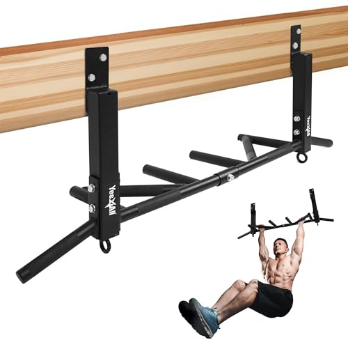 Yes4All Heavy Duty Wall Mounted Pull Up Bar – Multi-Grip Ceiling/Joist Mount Chin-Up Bar for Home Gym Strength Training, 300 lb Capacity, 5 Grip, Steel, Joist Mount, Black