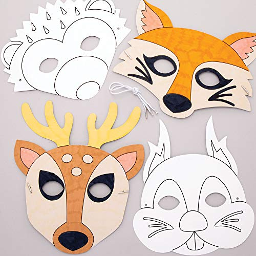Baker Ross AW909 Waldtiere Masken zum Ausmalen - 8er-Pack, Bastelmasken für kreative Projekte