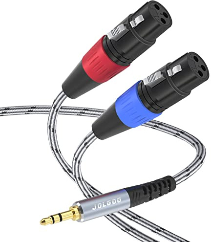 JOLGOO Dual XLR Female to 3.5 mm TRS Stereo Microphone Cable, 2 XLR Female to 1/8 inch TRS Stereo Y Splitter Patch Cable, 3 Meters