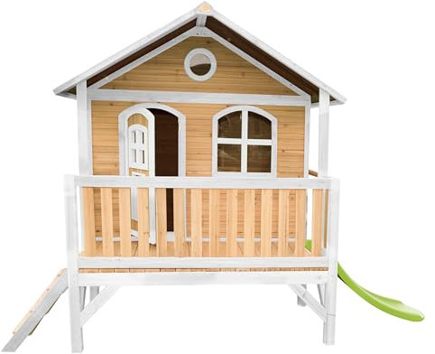 AXI Stef Maison Enfant avec Toboggan VERT clair | Aire de Jeux pour l'extérieur en marron & BLANC | Maisonnette / Cabane de Jeu en Bois FSC
