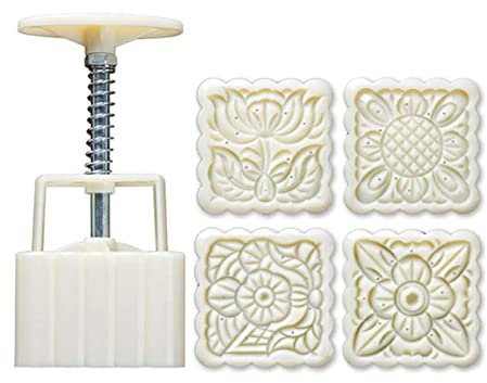 LEAMALLS 5 Piezas Sellos para Galletas Mooncake Molde Mano Prensa Galletas con Flor Sellos Pastelería Herramientas decoración Utensilios repostería modelar Pasteles