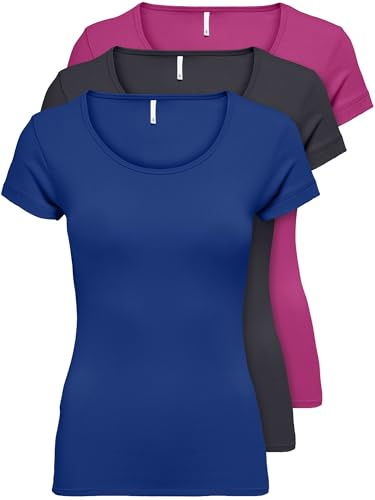ONLY Magliette Estive Semplici A Manica Corta E Lunghe Per Donne, Confezione Da 3 Pezzi XS S M L XL 15209153