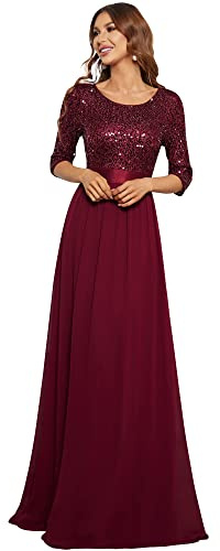 Ever-Pretty Vestido de Baile Elegant Sin Mangas Escote en V Lentejuelas Tul Mujer Burdeos 48