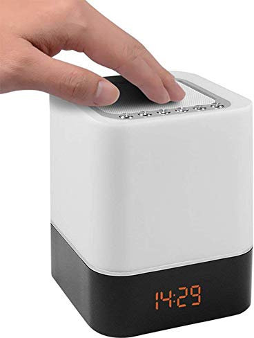 SNAWEN Altoparlante Bluetooth Senza Fili, Lampada da Comodino Touch-Control Altoparlanti Portatili Sveglia da Tavolo Luce Notturna A LED Ricaricabile USB