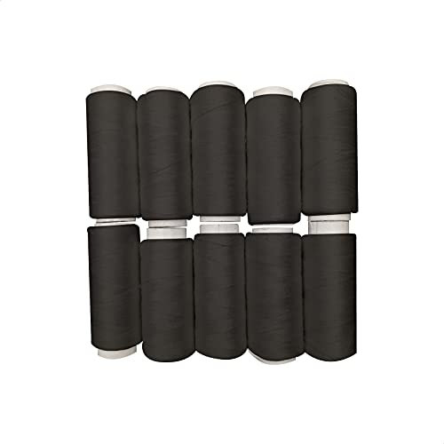 Nähgarn-Set | 10 Garnrollen | 100% Polyester Garnspulen | Garn für Nähmaschinen und Freundschaftbänder | Nähset bestehend aus 10 schwarzen Nähfaden-Spulen | EUROXANTY Kurzwaren