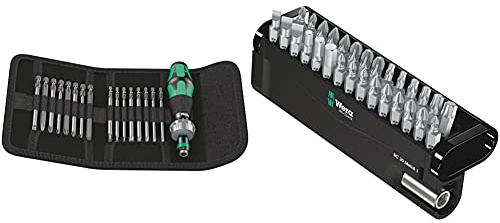Wera Kraftform Kompakt 60 Ratchet Screwdriver & Bit Set, 17pc, 05051040001 & Bit-Check 30 Metal 1 General bit Set for Drill/Drivers, Metal Jointing, PZ,PH,Hex-Plus,TX 30 piece, 05057434001