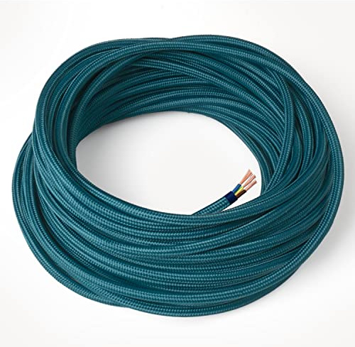 Amarcords - Textilkabel für Lampen PETROLEUM, rund, Seide, 3 Meter, mit Erdung 3x0,75 - Stoffkabel mit farbigem vintage Stoff überzogen für Kronleuchter, Wandlampen und Lampenschirme