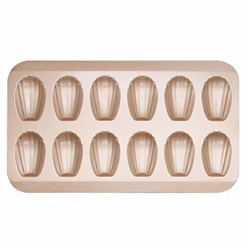 NSXIN Madeleine Backformen Stahl Mini Madeleineform Kuchen Pan, Antihaft Mini Muschelkuchen Backform Backblech Form Mold mit 12 Mulden Für Süßigkeiten, Schokolade, Kekse (Gold)