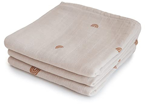 mushie Muslin Baby Cloths | 100% Organic Cotton | 23.5 x 23.5 (Rainbows) 3-Pack