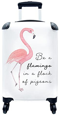 MuchoWow© Koffer Handgepäck Trolley Rollkoffer Kleine Reisekoffer mit 4 Rollen - Rosa - Flamingo - Zeichnung - Cabin Size < 55x40x23 & 55x40x20 cm - Fotokoffer - Kabinenkoffer - Boardgepäck