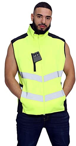 Candid Styles® Mens Hi Viz Vis Bodywarmer Fleece Lined High Visibility Reflective Waterproof Workwear Security Safety Wear Warm Gilet Waistcoat Body Warmer Padded Vest(Yellow/Navy,XL)