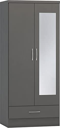 Seconique Nevada Mirrored 2 Door Wardrobe in 3D Effect Grey
