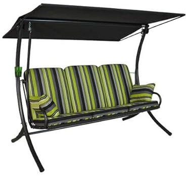Angerer Freizeitmöbel GmbH Hollywoodschaukel Royal - Gartenschaukel Made in Germany - Schaukel zum Sitzen, Liegen und Entspannen - mit hoher Lehne - einfache Montage (Grün-Schwarz gestreift)