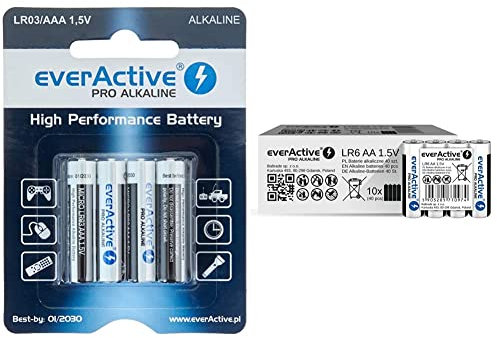 everActive AAA Batterien 48er Pack, Pro Alkaline, Micro LR03 R03 1.5V, 48 Stück – im Blister verpackt & AA Batterien 40er Pack, Pro Alkaline, Mignon LR6 R6 1.5V, 40 Stück