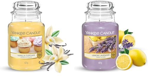 Bundle of Yankee Candle Candela profumata | Giara grande Lavanda al limone | Candele il regalo perfetto per le donne | Giara grande Cupcake alla vaniglia | Candele a lunga combustione: fino a 150 ore