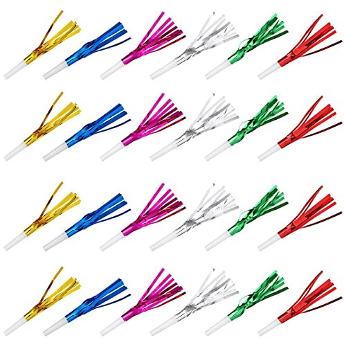 Soffiatori per Feste,24 pcs Soffiatori del Partito Metallico Frange Rumore Blowouts Partito Fischietti Partito Borsa Riempitivi per Bambini Compleanno Bambino Doccia Natale Capodanno