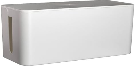 Intirilife Kabelbox aus Kunststoff in Weiß - 32 x 13.6 x 12.7 cm - Kabelmanagement Box, Organizer zum Verstecken von Kabeln und Steckdosenleisten