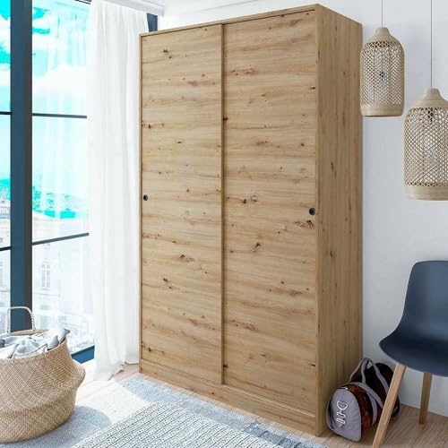 Dmora - Garde-Robe 2 Portes Waterbury, Armoire de Chambre, Armoire avec 4 étagères et Tringle à vêtements, 120x50h200 cm, Chêne Nodi