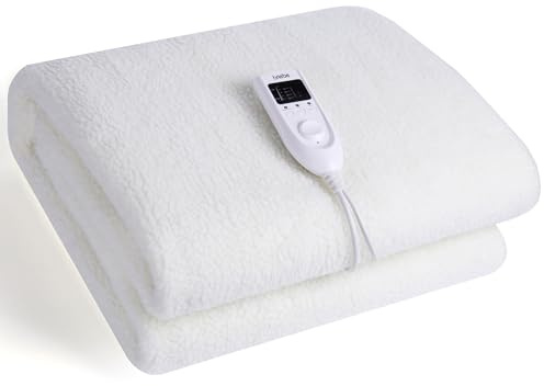 briebe Calienta Camas Eléctrico 160 x 100 cm 5 Niveles Temperatura, Temporizador, Lavable, Suave, Cama Individual, Rápido Calentamiento, Forro Polar Blanco, 60W, EB1132